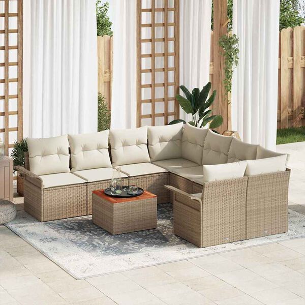 vidaXL Gartensofa-set mit Kissen 9 pcs Beige Poly-Rattan