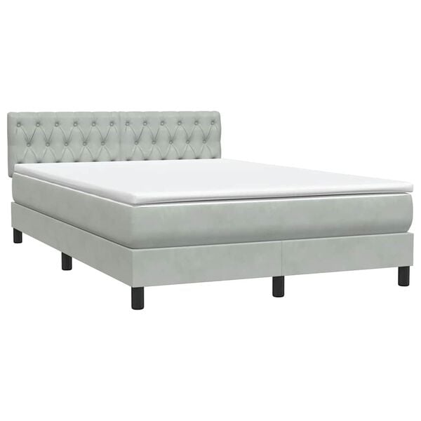 vidaXL Boxspringbett mit Matratze Hellgrau 140x210 cm Samt