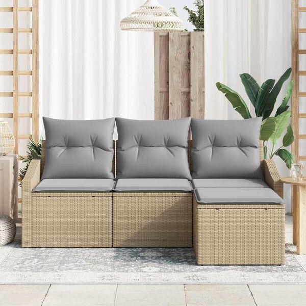 vidaXL Sofa Set mit Kissen 4 pcs Beige Poly Rattan