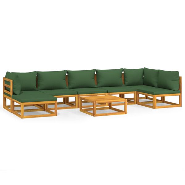 vidaXL 8-tlg. Garten-Lounge-Set mit Grünen Kissen Massivholz