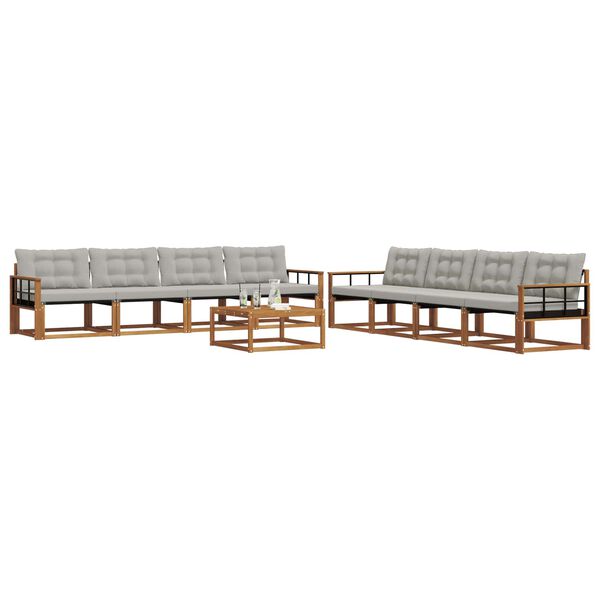 vidaXL Outdoor-Sofagarnitur mit Kissen 9 pcs Nat&uuml;rlich und Hellgrau