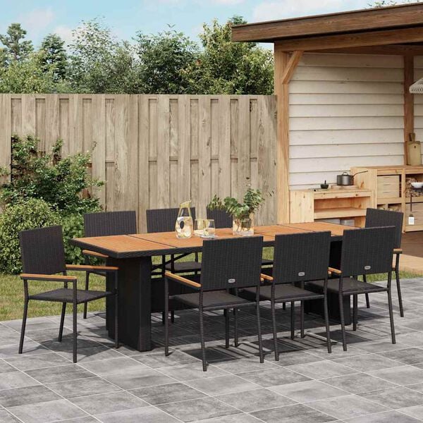 vidaXL Garten Essgruppe 9 pcs Schwarz Poly-Rattan