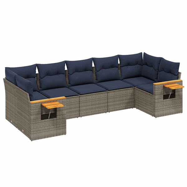 vidaXL 7-tlg. Garten-Sofagarnitur mit Kissen Grau Poly Rattan