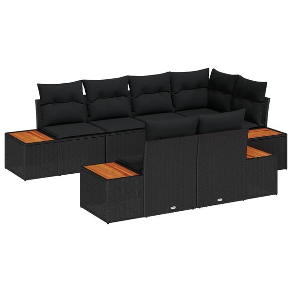 vidaXL Gartensofa-set mit Kissen mit Speicher 7 pcs Schwarz Polyrattan