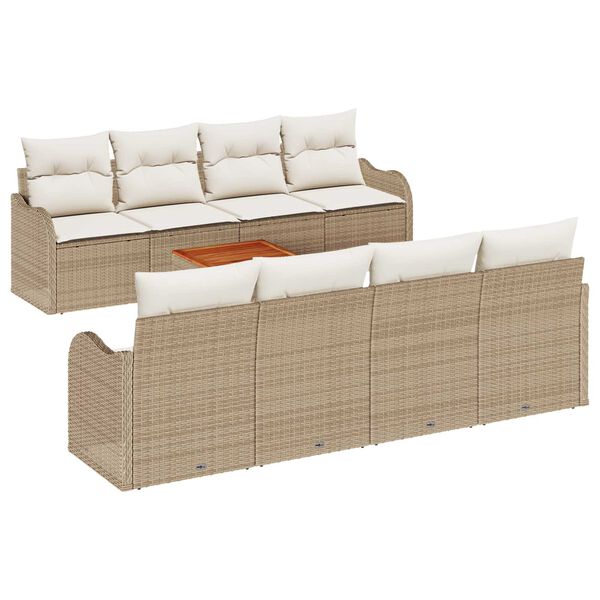 vidaXL Gartensofa-set mit Kissen 9 pcs Beige Poly-Rattan