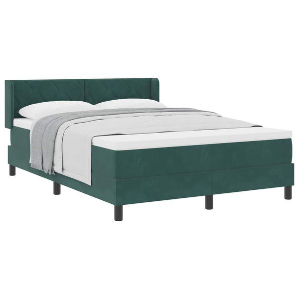 vidaXL Boxspringbett mit Matratze Dunkelgr&uuml;n 190 x 140 cm Samt