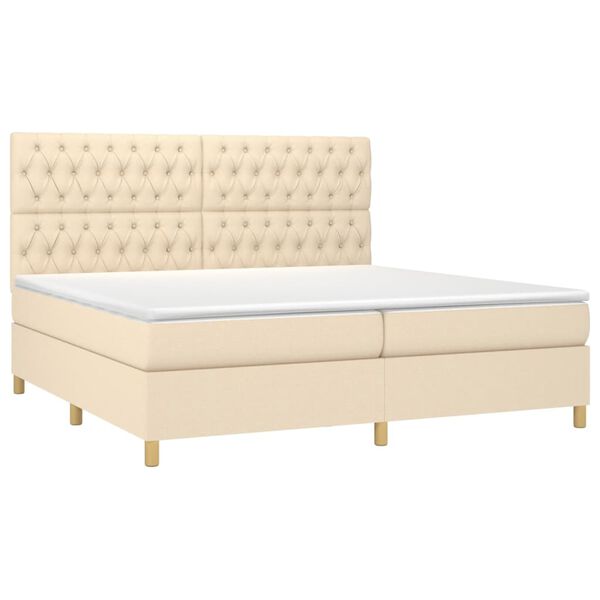 vidaXL Boxspringbett mit Matratze Creme 200x200 cm Stoff