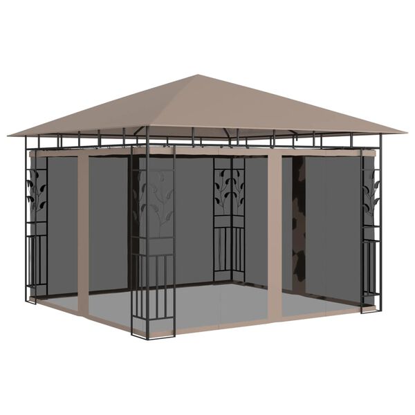 vidaXL Pavillon mit Moskitonetz & LED-Lichterkette 3x3x2,73 m Taupe