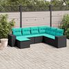 vidaXL 7-teiliges Gartensofa-Set mit Kissen, schwarzes Polyrattan