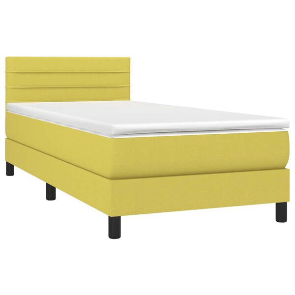 vidaXL Boxspringbett mit Matratze & LED Gr&uuml;n 90x190 cm Stoff