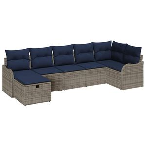 vidaXL Sofa Set mit Kissen Grau und Marineblau Poly-Rattan