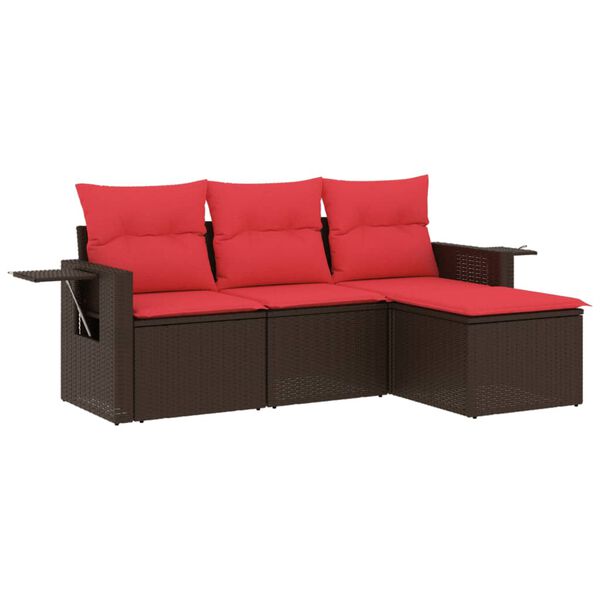 vidaXL 4-teiliges Gartensofa-Set mit Kissen, braun, Polyrattan