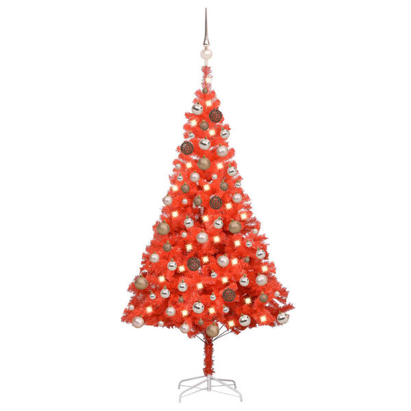 vidaXL K&uuml;nstlicher Weihnachtsbaum Beleuchtung & Kugeln Rot 180 cm