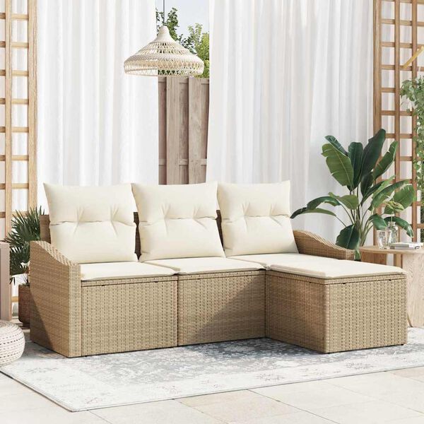 vidaXL Sofa Set mit Kissen 4 pcs Beige und Creme Poly-Rattan