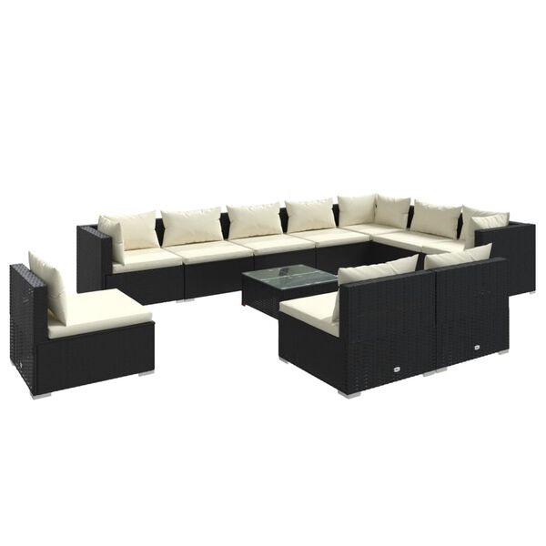 vidaXL 11-tlg. Garten-Lounge-Set mit Kissen Poly Rattan Schwarz