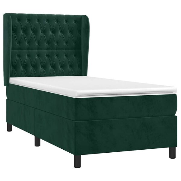 vidaXL Boxspringbett mit Matratze Dunkelgr&uuml;n 90x190 cm Samt