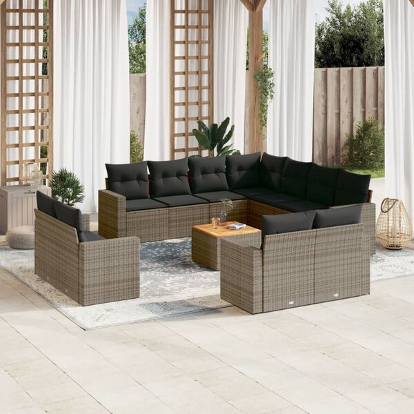 vidaXL 12-tlg. Garten-Sofagarnitur mit Kissen Grau Poly Rattan