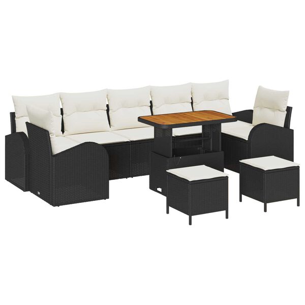 vidaXL Garten-Sofa-Set mit Kissen mit Kissen 10 pcs Schwarz und Creme