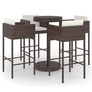 vidaXL 5-tlg. Gartenbar-Set mit Kissen Poly Rattan Braun