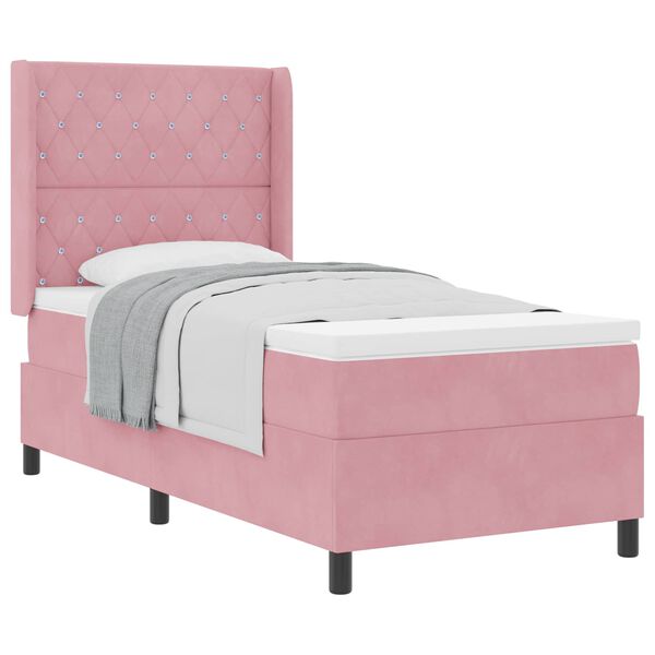 vidaXL Boxspringbett mit Matratze mit Kopfteil Rosa 100 x 200 cm Samt