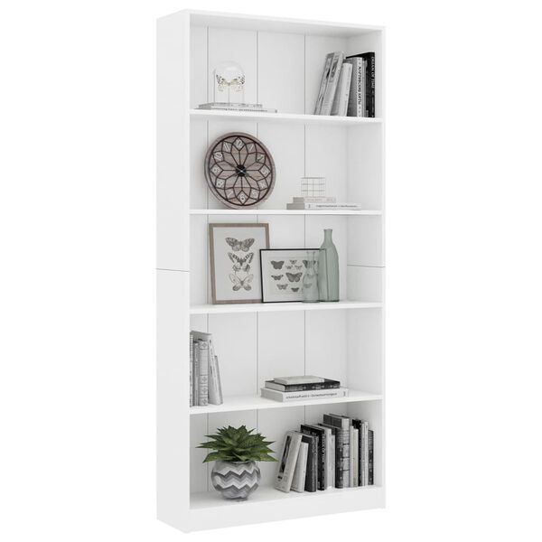 vidaXL Bücherregal 5 Fächer Weiß 80x24x175 cm Holzwerkstoff