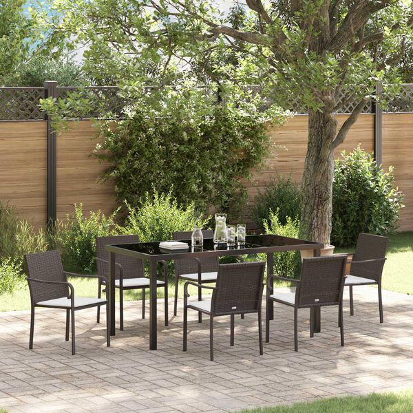vidaXL Garten Essgruppe 7 pcs Braun Poly Rattan