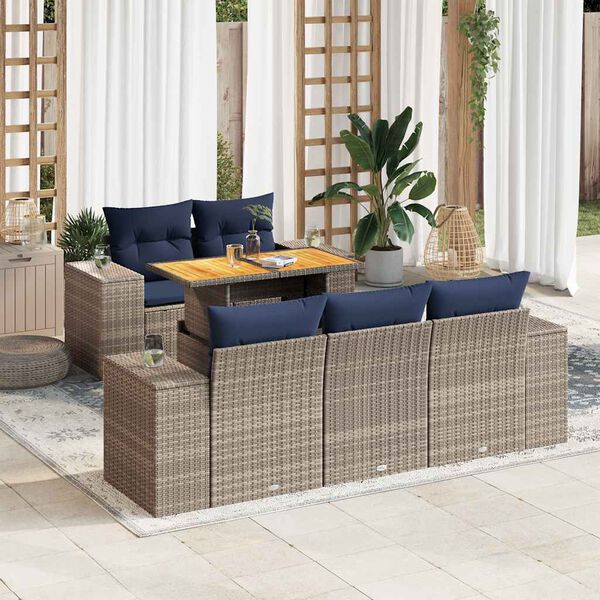 vidaXL 6-tlg. Garten-Sofagarnitur mit Kissen Grau Poly Rattan