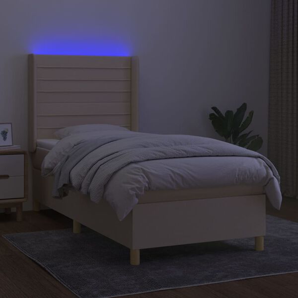 vidaXL Boxspringbett mit Matratze & LED Creme 80x200 cm Stoff