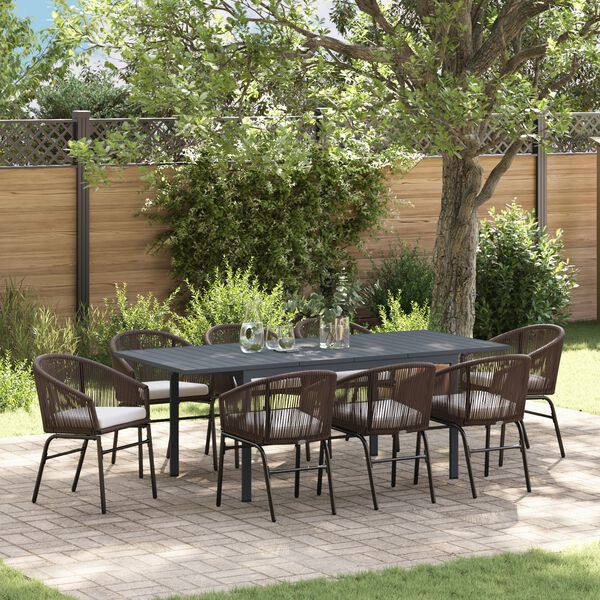 vidaXL Garten Essgruppe 9 pcs Braun Poly-Rattan