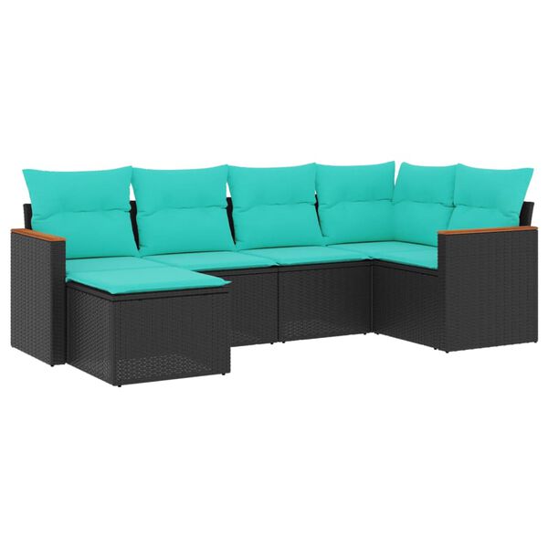 vidaXL 6-teiliges Gartensofa-Set mit Kissen, schwarzes Polyrattan