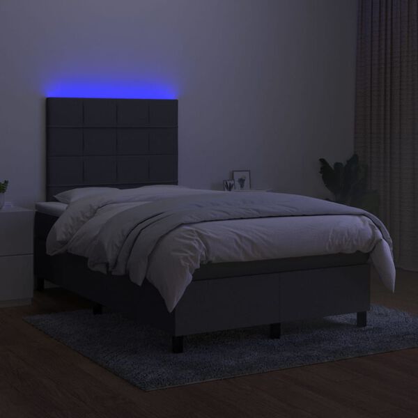 vidaXL Boxspringbett mit Matratze & LED Dunkelgrau 120x200 cm Stoff