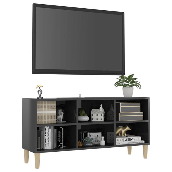 vidaXL TV-Schrank mit Massivholz-Beinen Hochglanz-Grau 103,5x30x50 cm