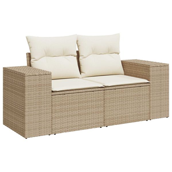 vidaXL Gartensofa-set mit Kissen 9 pcs Beige Poly-Rattan