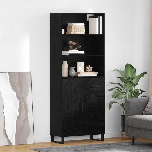 vidaXL Highboard Schwarz Eichen-Optik 69,5 x 34 x 180 cm Holzwerkstoff