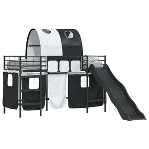 vidaXL Etagenbett f&uuml;r Kinder mit Vorh&auml;ngen Schwarz 75 x 190 cm Metall