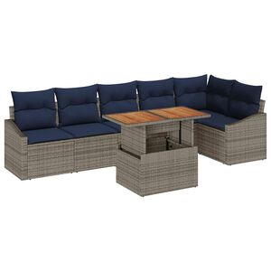 vidaXL Garten-Sofa-Set mit Speicher 7 pcs Grau Poly Rattan
