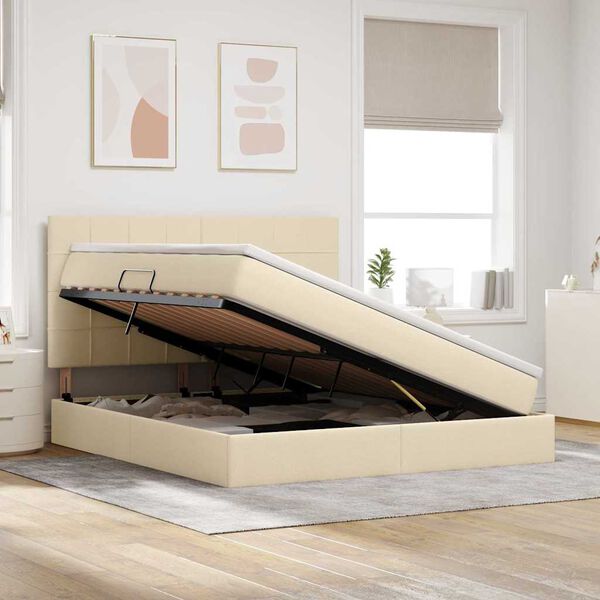 vidaXL Aufbewahrungsbett mit Matratze Creme 180 x 200 cm Polyester