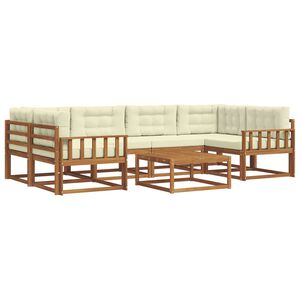 vidaXL Outdoor-Sofagarnitur mit Kissen 7 pcs Natur und Creme