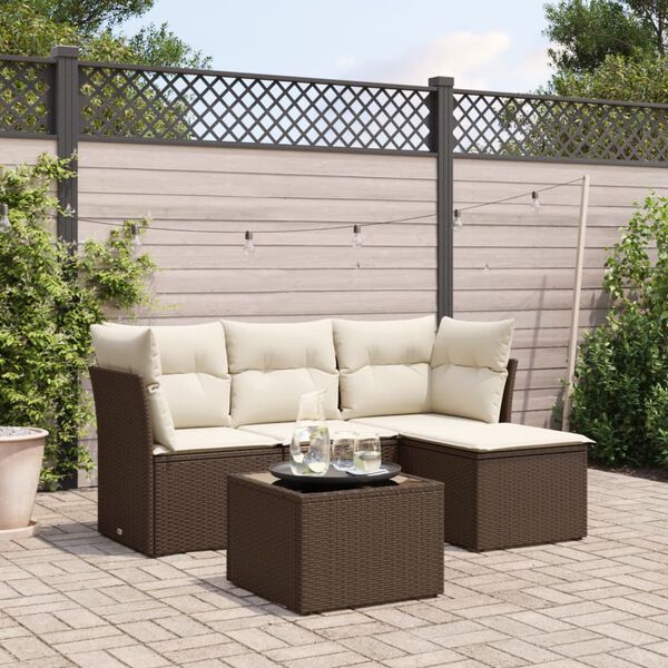 vidaXL 5-tlg. Garten-Sofagarnitur mit Kissen Braun Poly Rattan