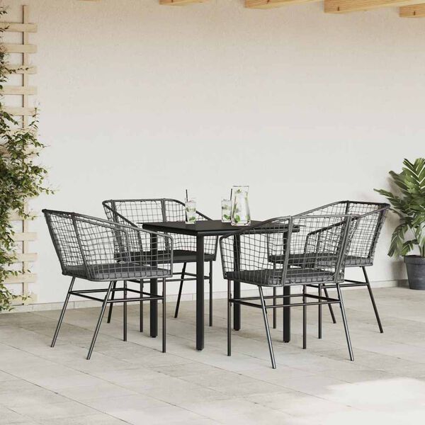 vidaXL 5-tlg. Garten-Essgruppe mit Kissen Schwarz Poly Rattan Glas