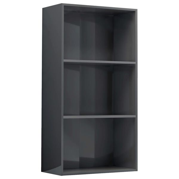 vidaXL B&uuml;cherregal 3 F&auml;cher Hochglanz-Grau 60x30x114 cm Holzwerkstoff
