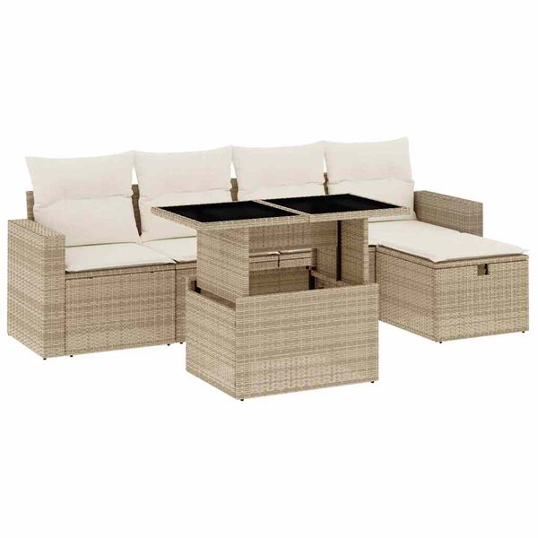 vidaXL 6-tlg. Garten-Sofagarnitur mit Kissen Beige Poly Rattan