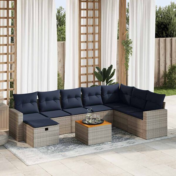 vidaXL 9-tlg. Garten-Sofagarnitur mit Kissen Grau Poly Rattan