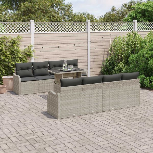 vidaXL Garten-Sofa-Set mit Kissen 9 pcs Hellgrau Poly Rattan