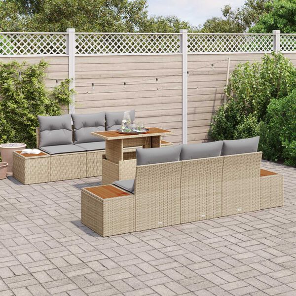 vidaXL Garten-Sofa-Set mit Speicher 7 pcs Beige Poly Rattan