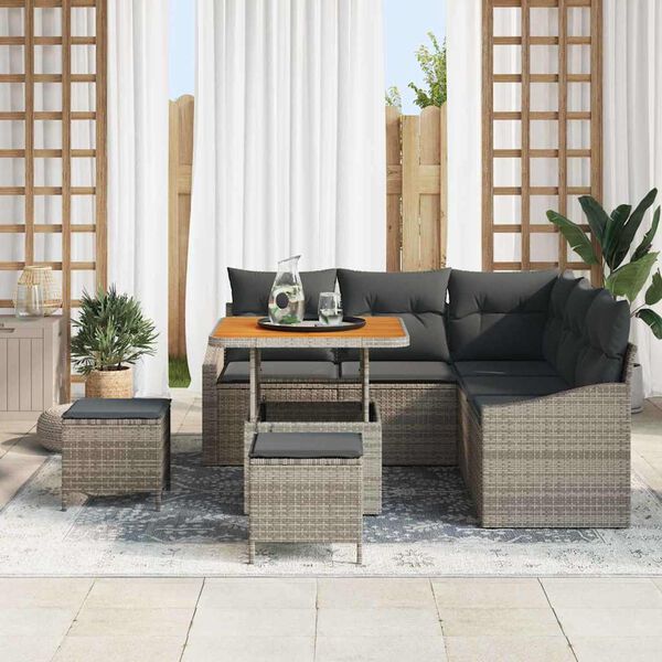 vidaXL Gartensofa-set mit Kissen mit Speicher 8 pcs Grau Poly Rattan