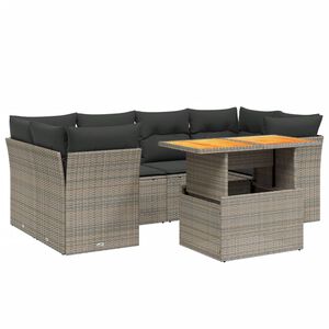 vidaXL 7-tlg. Garten-Sofagarnitur mit Kissen Grau Poly Rattan