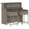 vidaXL 3-tlg. Gartenbar-Set mit Kissen Grau Poly Rattan