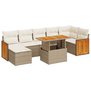 vidaXL 8-tlg. Garten-Sofagarnitur mit Kissen Beige Poly Rattan Akazie