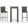 vidaXL 3-tlg. Gartenbar-Set mit Kissen Poly Rattan Grau